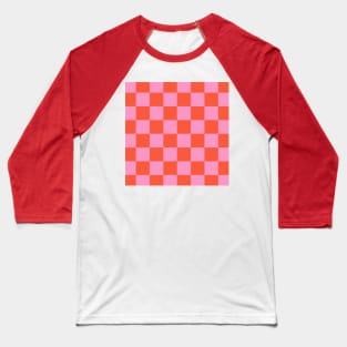 Checked pattern Orange and Pink checkerboard Baseball T-Shirt